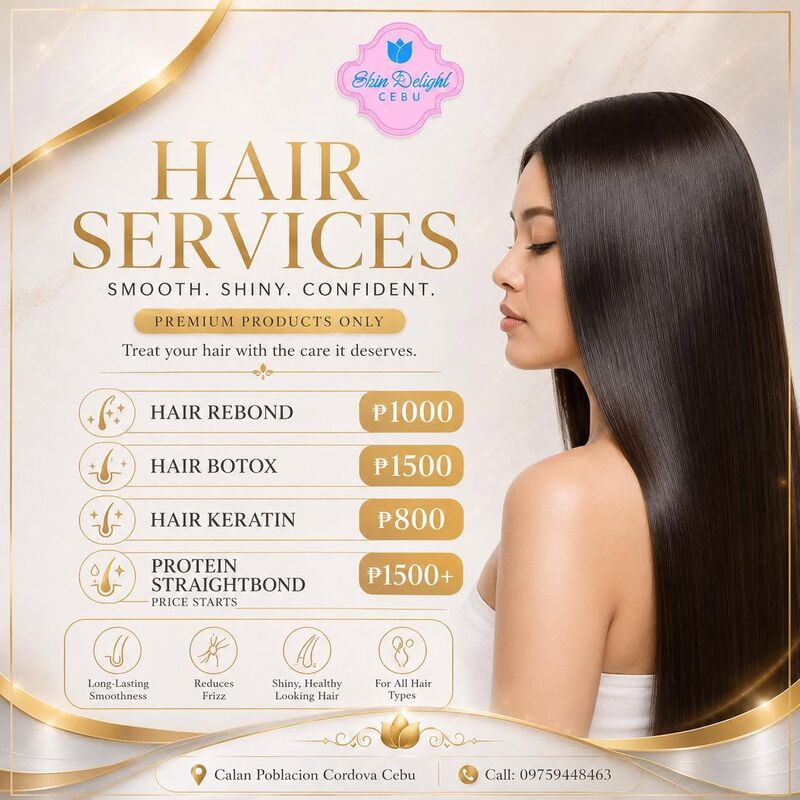 Hair services price list at Skin Delight Cebu in Cordova